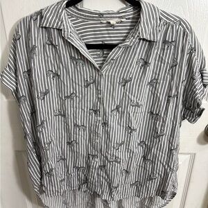 Jane and Delancey Black and White Striped Button-Up Top with Zebra Print